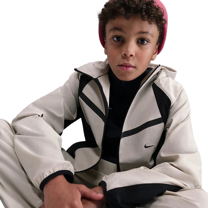 Nike Boys Tech Woven Full-Zip Jacket - Boys' Grade School Light Bone/Black