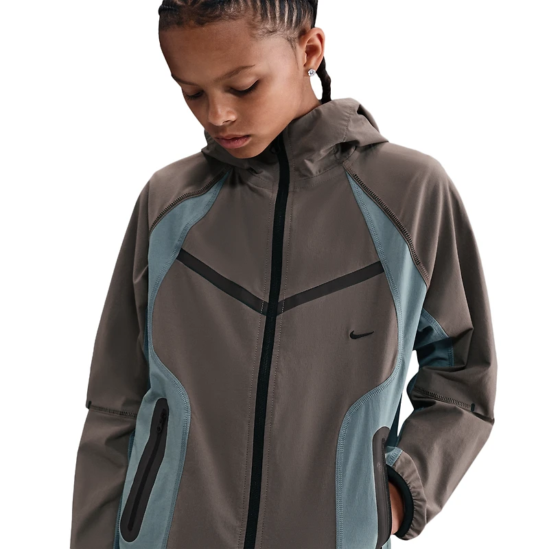 Nike Boys Nike NSW Tech Woven Full-Zip Jacket PD - Boys' Grade School Cave Stone/Cool Grey/Black Size L