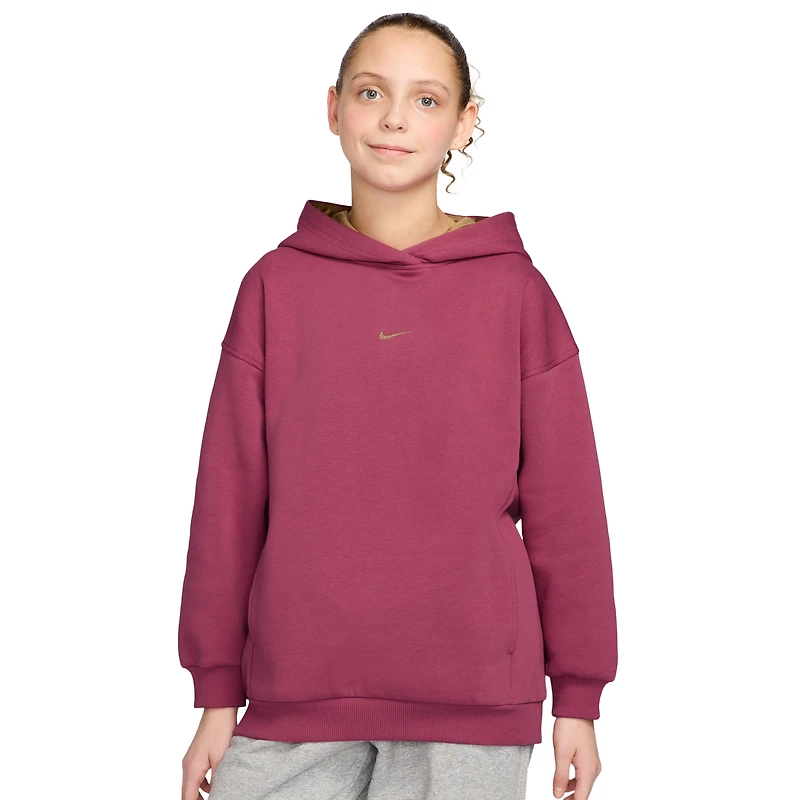 Nike Girls NSW Shine Satin OS Club Fleece Hoodie - Girls' Grade School Pink/Gold