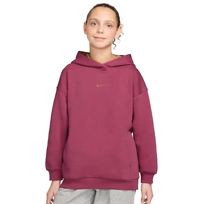 Nike Girls NSW Shine Satin OS Club Fleece Hoodie - Girls' Grade School Pink/Gold
