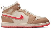 Jordan Girls AJ 1 MID SE FEM - Girls' Preschool Shoes Desert/Fusion Red/Pale Ivory