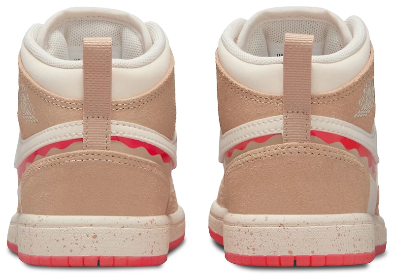 Jordan Girls AJ 1 MID SE FEM - Girls' Preschool Shoes Desert/Fusion Red/Pale Ivory