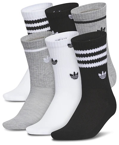 adidas Boys adidas Originals Remix 4.0 Crew Socks 6 Pack - Boys' Grade School White/Grey Heather/Black Size L