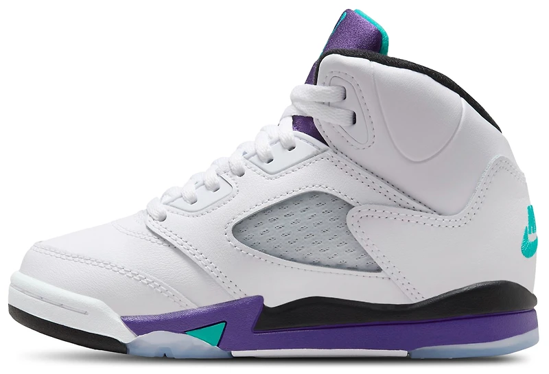 Jordan Boys Retro 5 OG - Boys' Preschool Shoes White/New Emerald/Grape