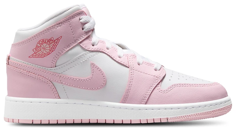 Jordan Girls 1 Mid - Girls' Grade School Basketball Shoes White/Pink Foam/Fired Red