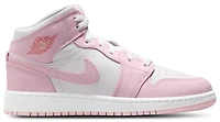 Jordan Girls 1 Mid - Girls' Grade School Basketball Shoes White/Pink Foam/Fired Red