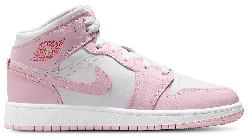 Jordan Girls 1 Mid - Girls' Grade School Basketball Shoes White/Pink Foam/Fired Red