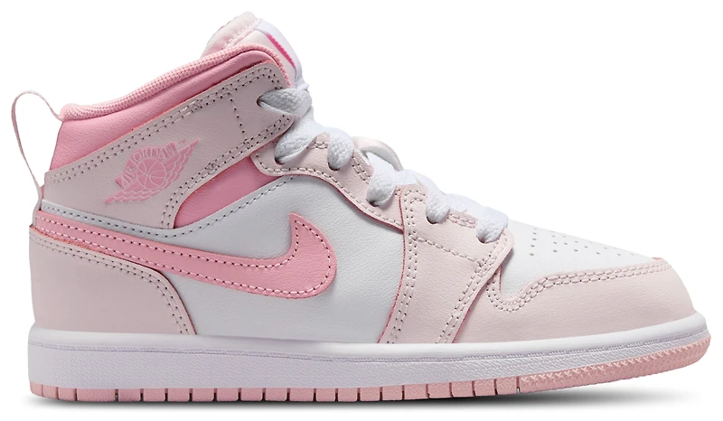 Jordan Girls AJ 1 Mid - Girls' Preschool Basketball Shoes Pearl Pink/Medium Soft Pink/White