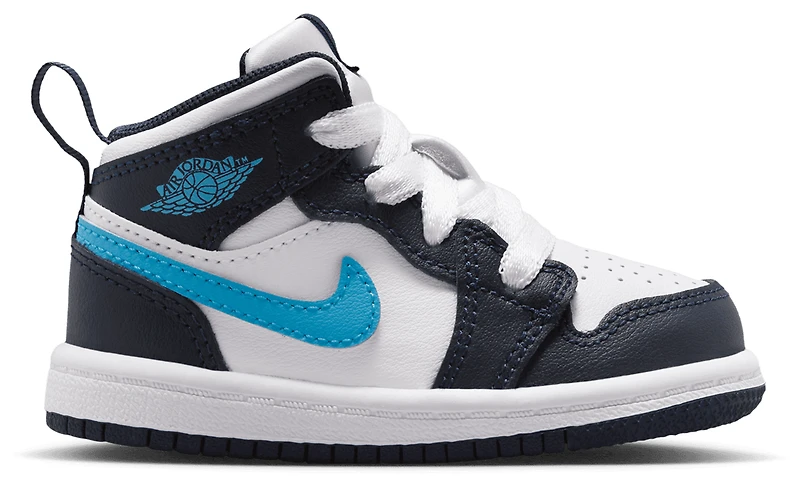 Jordan Boys AJ 1 Mid - Boys' Toddler Basketball Shoes White/Obsidian/Dark Powder Blue