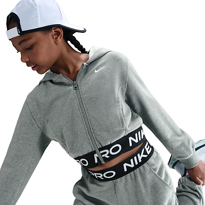 Nike Girls NP Dri-FIT Full Zip Fleece Hoodie - Girls' Grade School Black/Carbon Heather/Dark Steel Grey