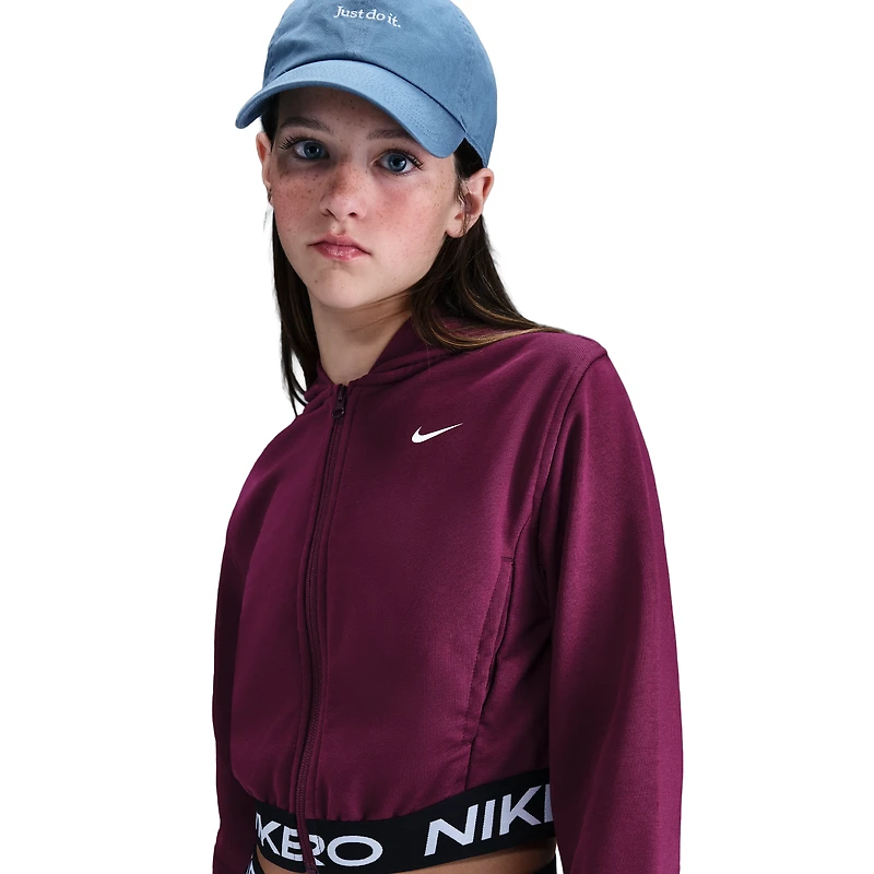 Nike Girls NP Dri-FIT Full Zip Fleece Hoodie - Girls' Grade School Bordeaux/Black/White