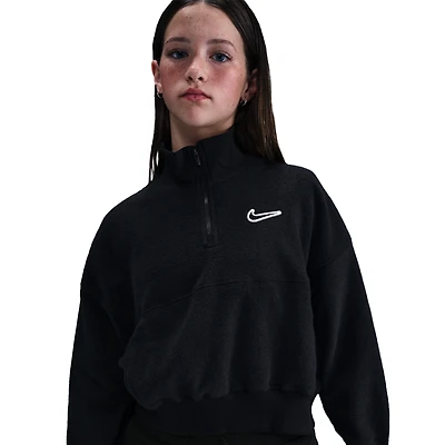 Nike Girls NSW Fleece Long Sleeve Quarter-Zip - Girls' Grade School White/Black