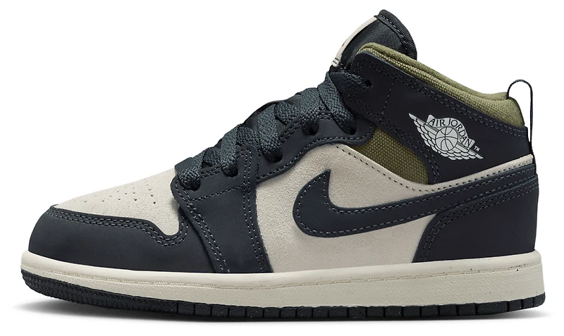Jordan Boys 1 Mid SE - Boys' Preschool Shoes Light Orewood/Off Noir/Medium Olive