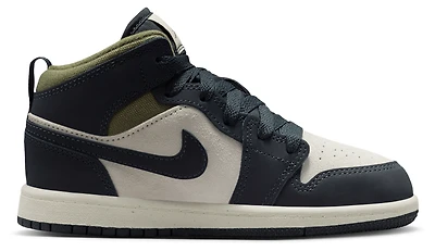 Jordan Boys 1 Mid SE - Boys' Preschool Shoes Light Orewood/Off Noir/Medium Olive