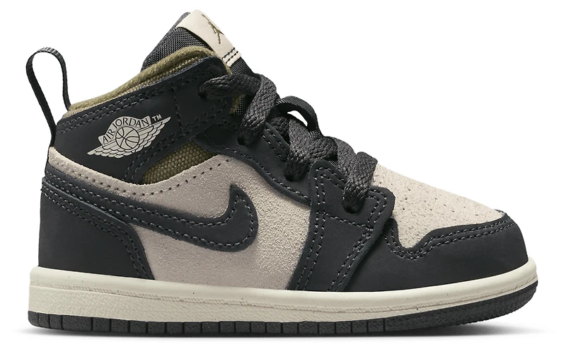 Jordan Boys 1 Mid SE - Boys' Toddler Basketball Shoes Light Orewood/Off Noir/Medium Olive