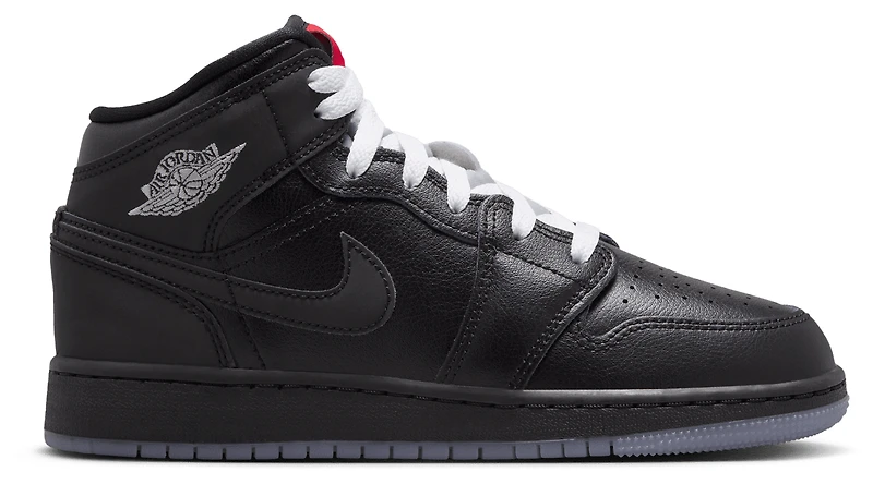 Jordan Boys Jordan AJ 1 Mid - Boys' Grade School Shoes White/Black/Silver Size 05.5