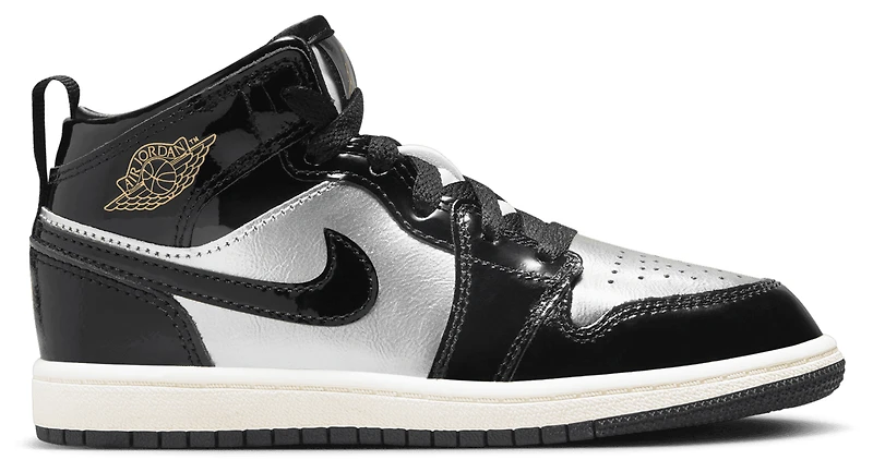 Jordan Boys Jordan AJ 1 Mid SE Uni - Boys' Preschool Shoes Black/Silver/Gold Size 11.0