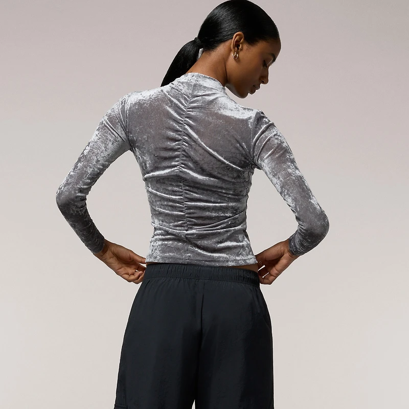 Cozi Ruched Mesh Top with Flocking - Women's