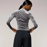 Cozi Ruched Mesh Top with Flocking - Women's