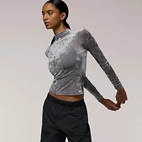 Cozi Ruched Mesh Top with Flocking - Women's
