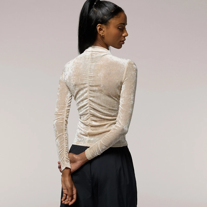 Cozi Ruched Mesh Top with Flocking - Women's