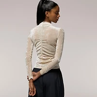 Cozi Ruched Mesh Top with Flocking - Women's