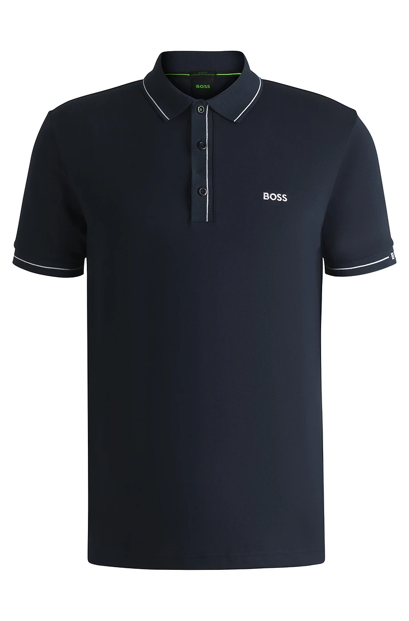 Slim-fit polo shirt stretch piqué with S.Café