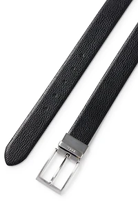 Reversible belt grained Italian leather with logo keeper