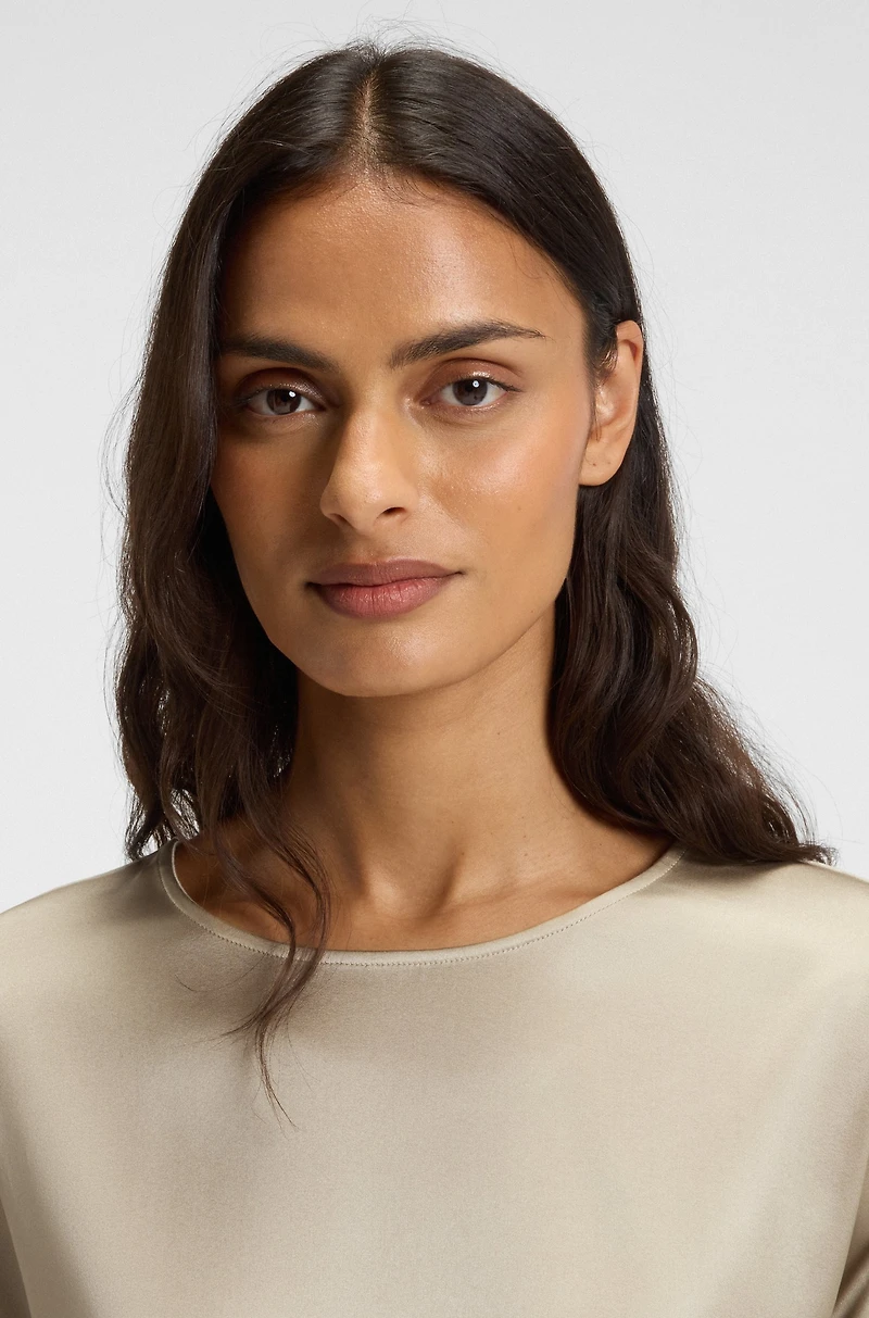 Regular-fit T-shirt with stretch-silk front