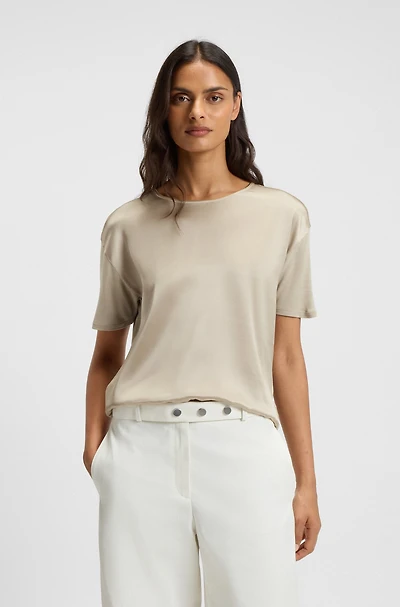 Regular-fit T-shirt with stretch-silk front