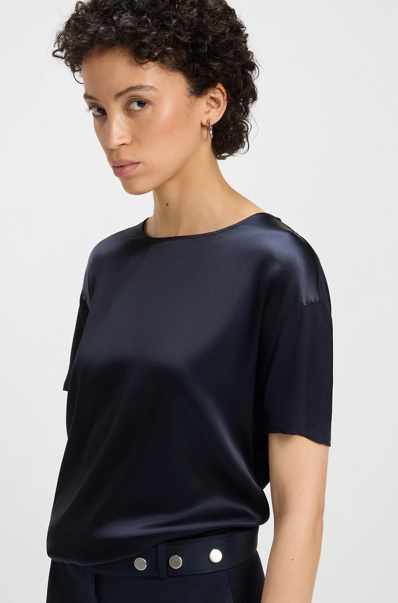 Regular-fit jersey top with stretch-silk front
