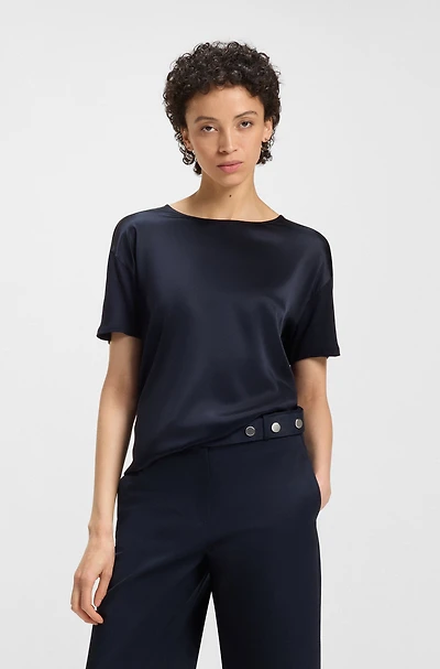 Regular-fit jersey top with stretch-silk front