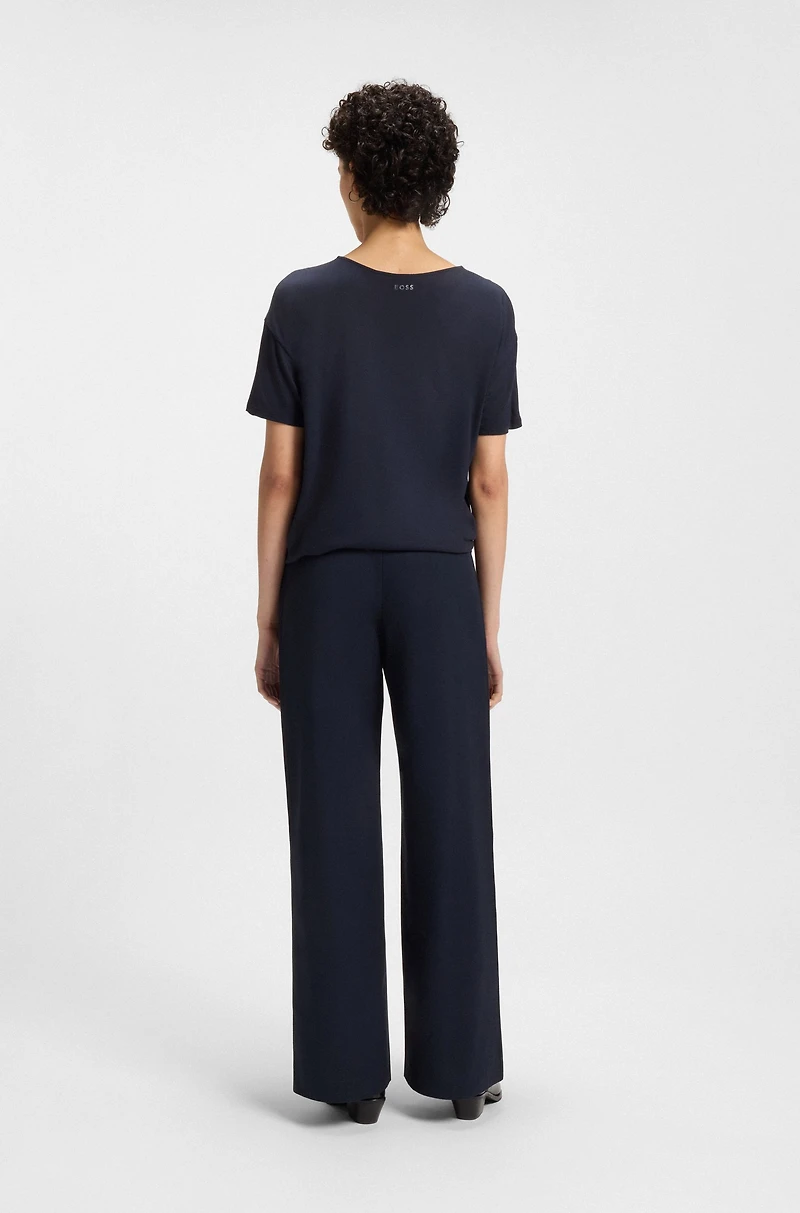 Regular-fit jersey top with stretch-silk front
