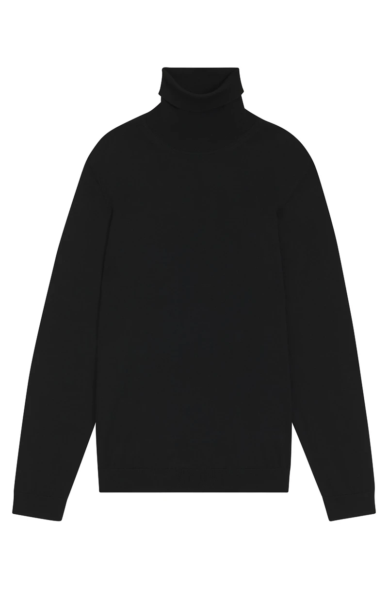 Regular-fit roll-neck sweater mercerized virgin wool