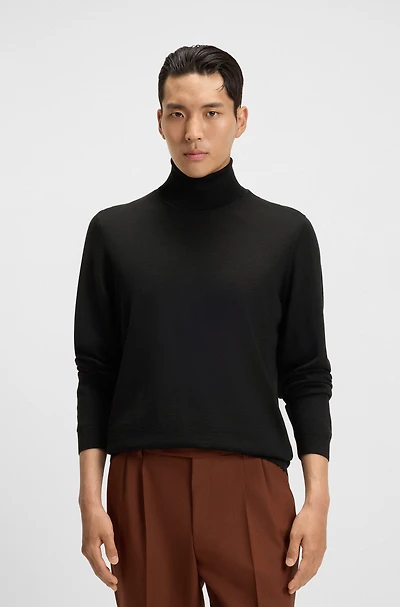 Regular-fit roll-neck sweater mercerized virgin wool