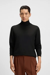 Regular-fit roll-neck sweater mercerized virgin wool