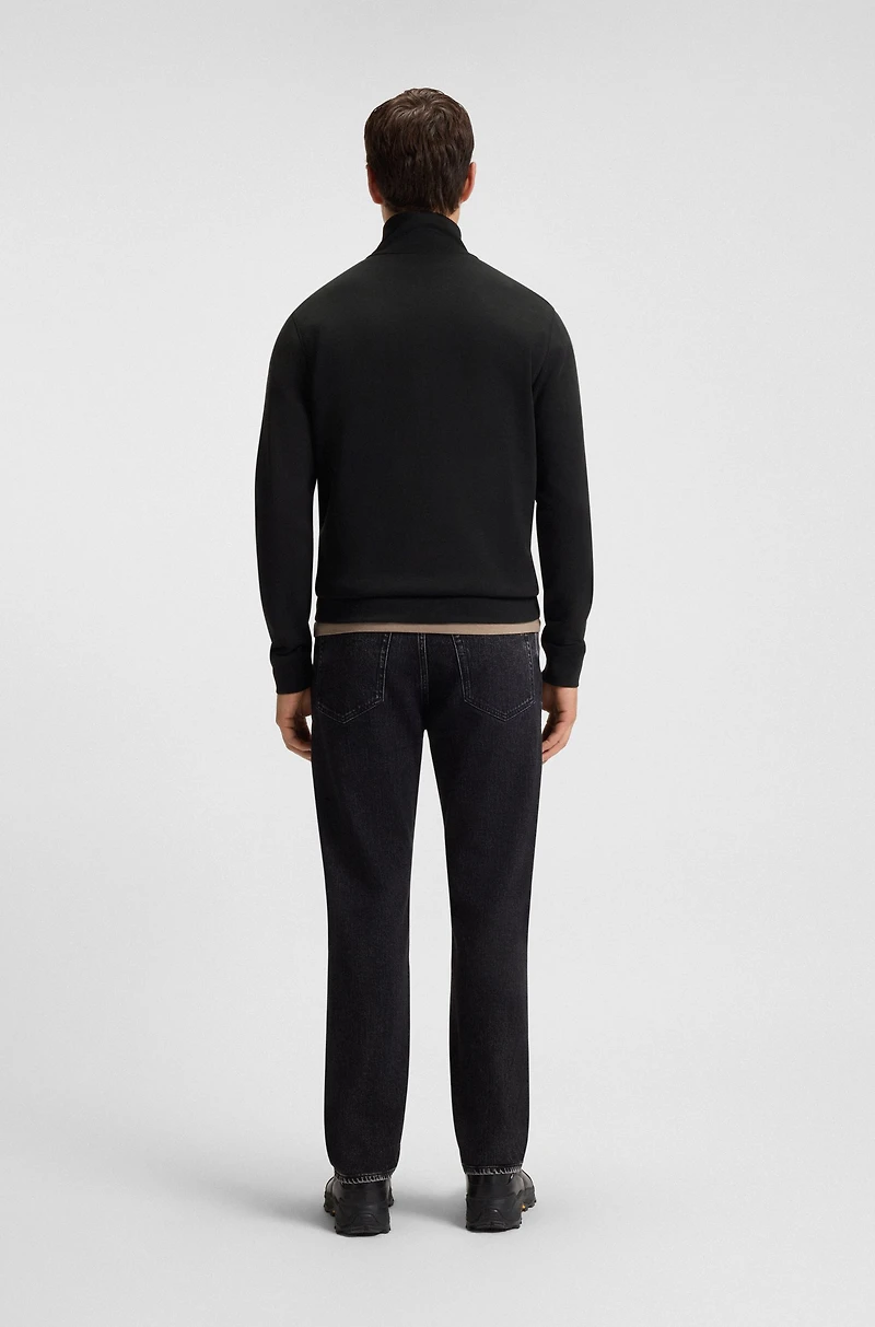 Zip-neck sweatshirt cotton terry with logo patch