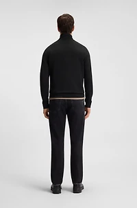 Zip-neck sweatshirt cotton terry with logo patch