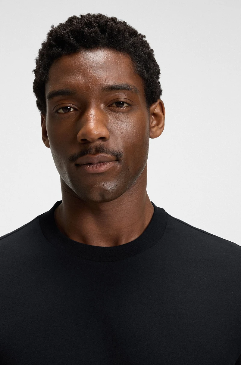 Regular-fit T-shirt cotton jersey with ribbed collar