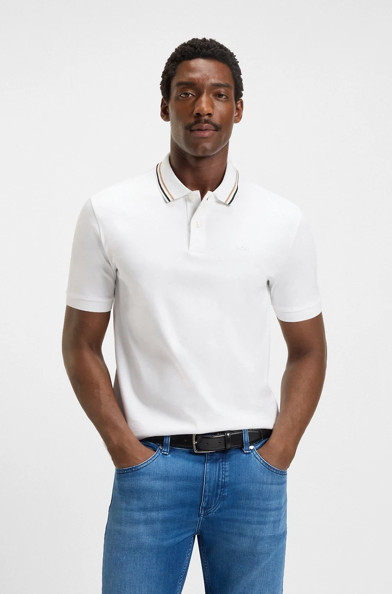 Slim-fit polo shirt cotton with striped collar