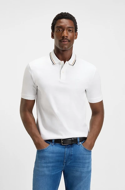 Slim-fit polo shirt cotton with striped collar