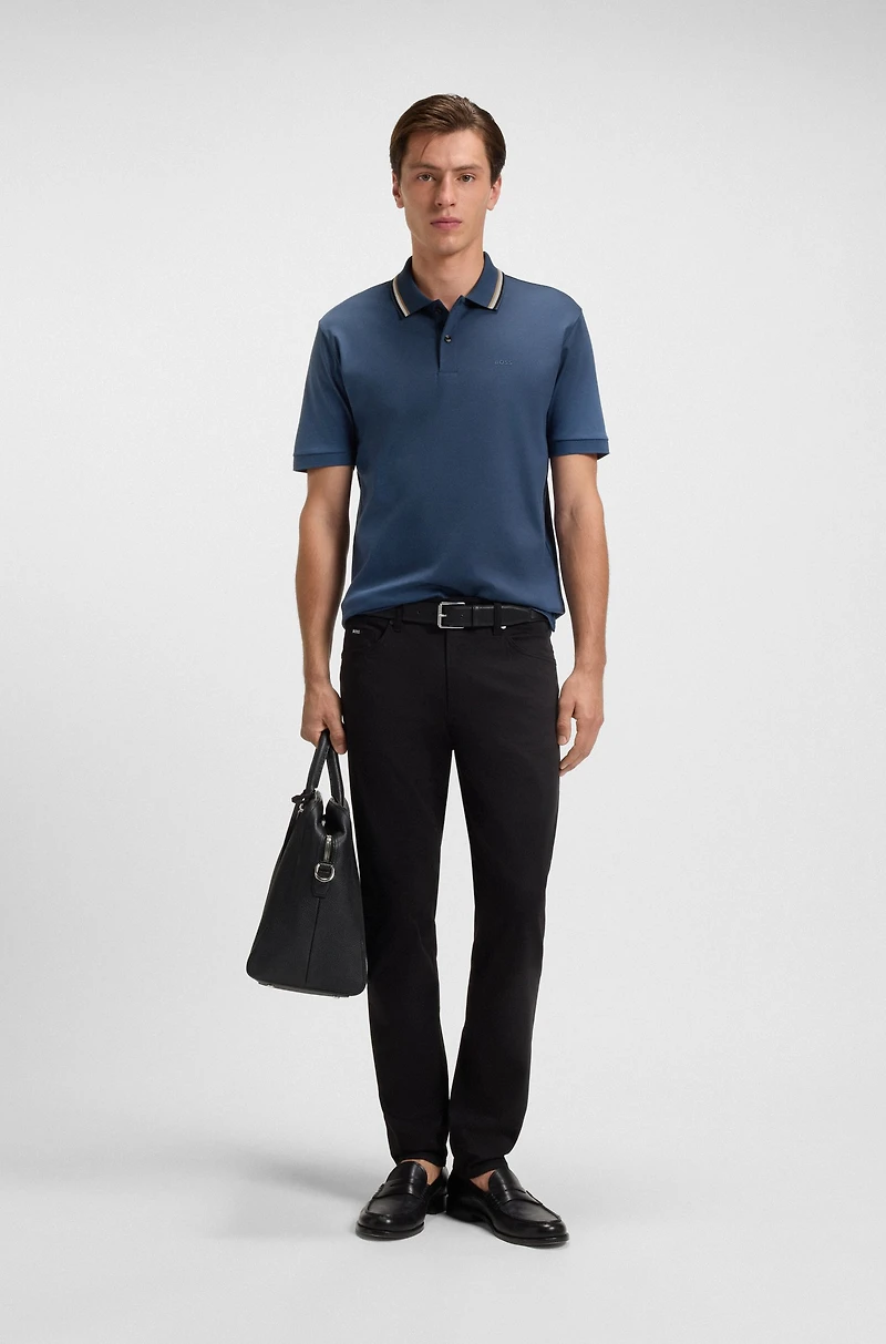 Slim-fit polo shirt cotton with striped collar