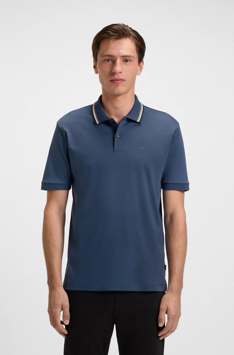 Slim-fit polo shirt cotton with striped collar