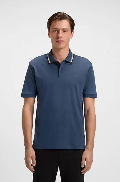 Slim-fit polo shirt cotton with striped collar
