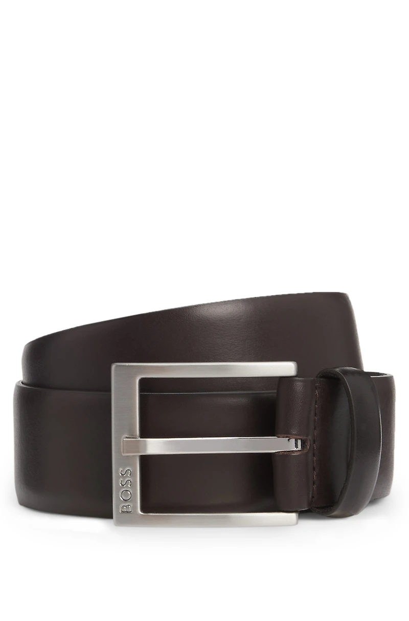 Italian-leather belt with silver-toned buckle