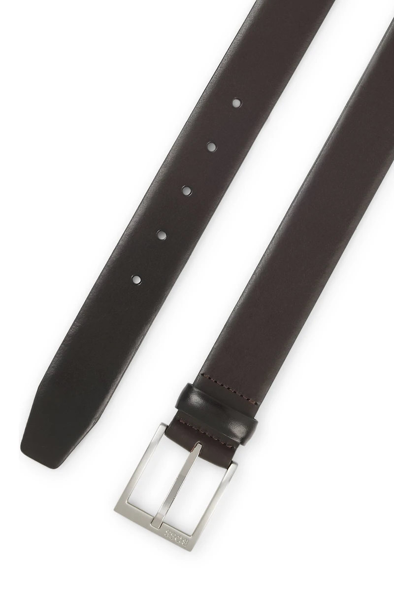 Italian-leather belt with silver-toned buckle