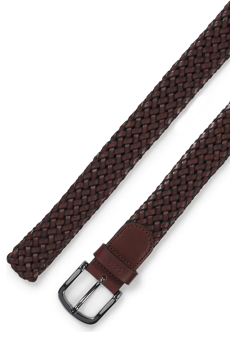 Woven-leather belt with logo keeper