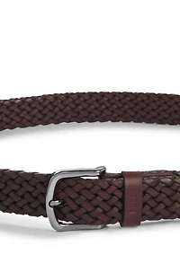 Woven-leather belt with logo keeper