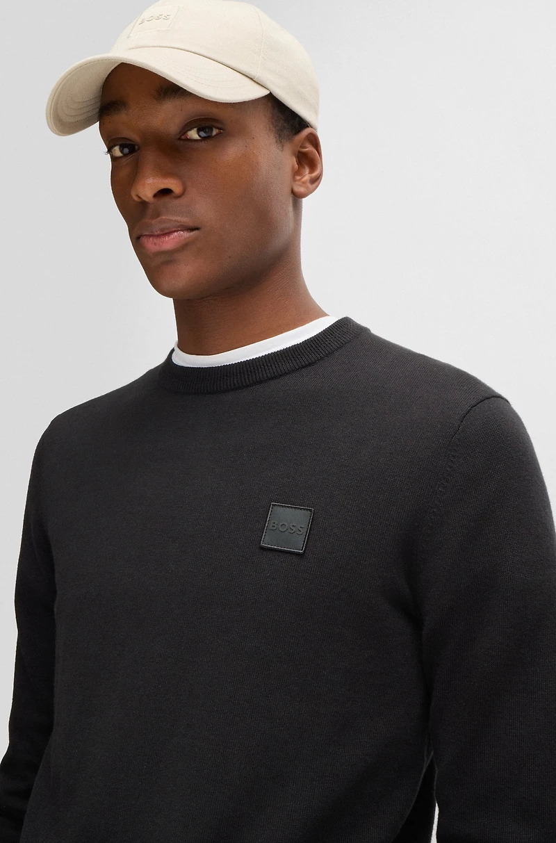 Crew-neck sweater cotton and cashmere with logo