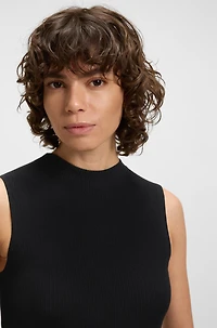 Sleeveless mock-neck top ribbed fabric
